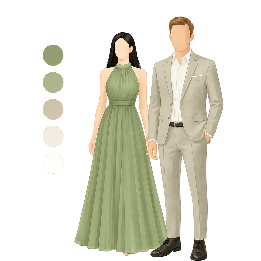 Ilustração do dress code — casal com as cores a evitar